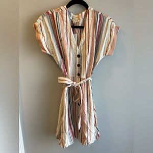 Stripes button down tie waist dress